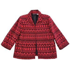 Alfred Dunner Open Front Blazer Jacket Red Black Aztec Geometric Size 16P